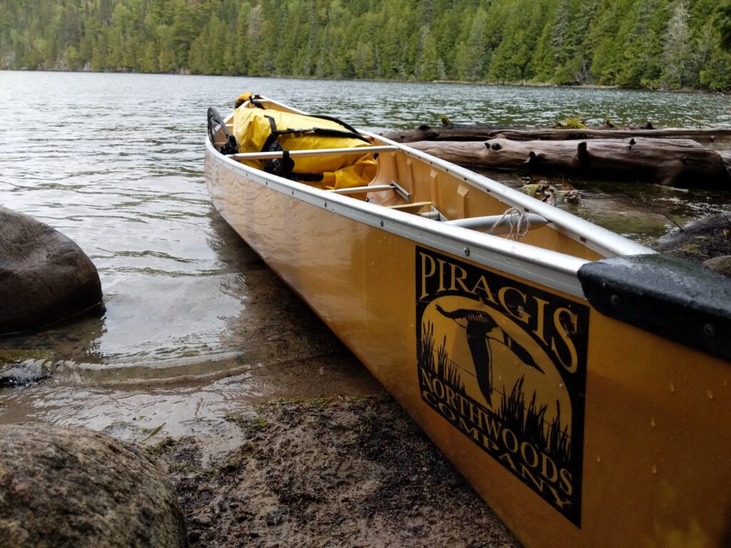Preparing a canoe for a portage in the Quetico Provicial Park