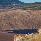 First glimpse of Coldwater Lake. Coldwater Ridge Visitor Center in view.