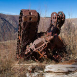 An old bulldozer or tractor on the South Coldwater Trail that was caught in the eruption.